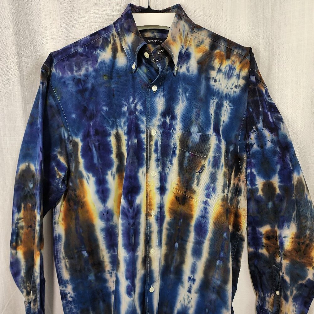 Oregon Rain Tie-Dyed Men's Dress Shirt – Deep Space, Bronze, Dark Denim, Shitake